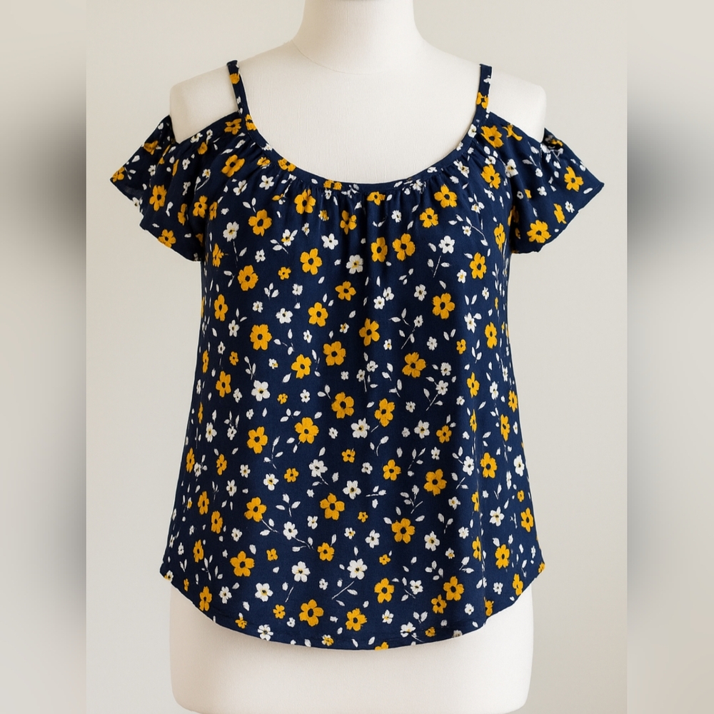 Michael Kors Floral Cold-Shoulder Blouse – Size Large